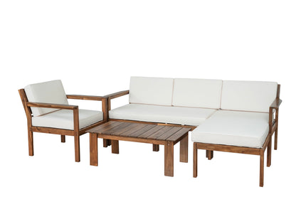 XD Designs Acacia Wood Patio Multi-Person Sofa Set with Coffee Table and Removable Cushion, All-Weather Conversation Set Outdoor Seating for Garden Backyard Poolside (Beige-UX)