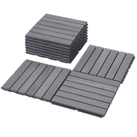 Interlocking Deck Tiles - 12x12 Inch Waterproof Outdoor Flooring for All Weather Use - Wood Tiles for Patio, Porch, Poolside, Backyard, Balcony, (Light Gray * 10 PCS) RIDFY
