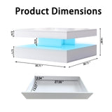 White LED Coffee Table for Living Room, Square Coffee Table with Lights, Lighted Cocktail Table, Mid Century Table with Lights, Modern Center Table with Storage, High Glossy Surface, 30 Inch WoodArtSupply