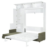 Harper & Bright Designs Queen Size Murphy Bed, Wall Bed with Sofa and Shelves, Green Harper & Bright Designs