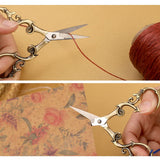 SHWAKK Embroidery Scissors 4.45in Ancient Cyan Gourd flower Scissors with Tassels and Thimble, Embroidery Tools for Sewing, Crafting, Tailoring, Needlework, Handicrafts DIY Tools SHWAKK