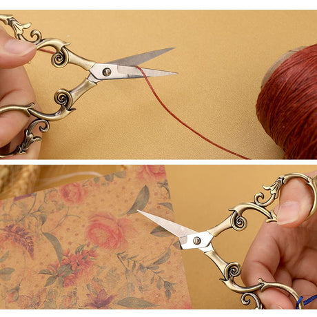 SHWAKK Embroidery Scissors 4.45in Ancient Cyan Gourd flower Scissors with Tassels and Thimble, Embroidery Tools for Sewing, Crafting, Tailoring, Needlework, Handicrafts DIY Tools SHWAKK