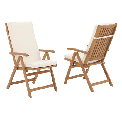 OC Orange-Casual Folding Patio Dining Chair Set of 2, Outdoor Acacia Wooden Reclining Chair w/Armrest & Removeable Cushion, FSC Certified Wood, for Porch, Backyard, Garden, Indoor, Beige - WoodArtSupply