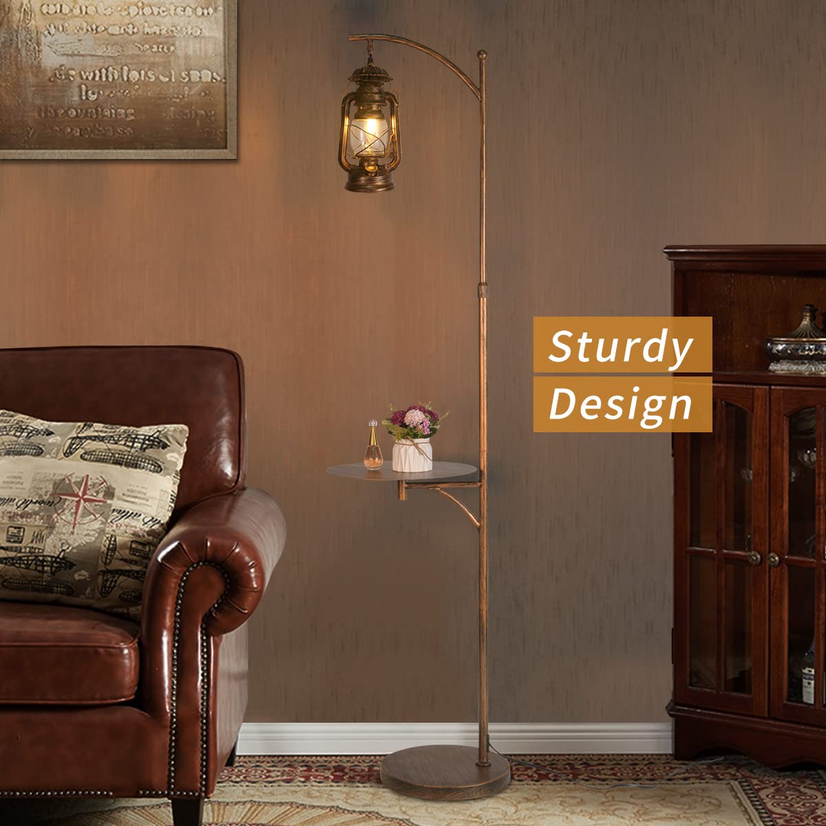 beaysyty Farmhouse Adjustable Floor Lamps with Tray Lantern Tall Standing lamp for Bedroom Home Decor for Office Cafe Den Living Room Bedroom, On/Off Foot Switch and Brushed Rustic (Red Copper) beaysyty