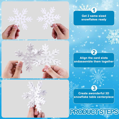 Vellibring 6 Set Christmas Wooden Snowflake Decoration Whit Winter 3D Snowflake Centerpiece Xmas Snowflake Signs for Tabletop Decor Photo Props Home Xmas Party Supplies