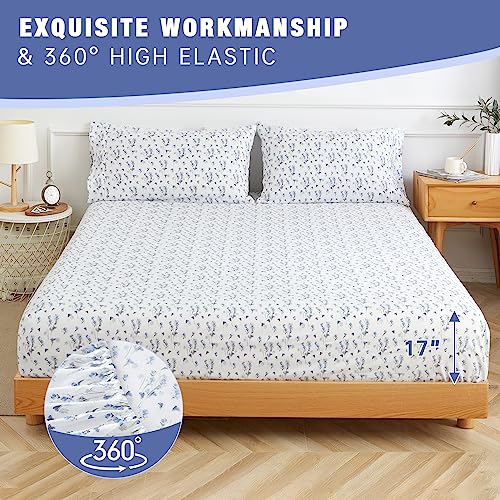 Twin Bed Sheet Set 3PC Printed Light Blue Flower Pattern Cooling 1800 Microfiber with Deep Pocket, Hotel Luxury, Soft, Breathable, Hypoallergenic, Wrinkle Free, Single Bedding for Kids, College Dorm KACEMOO