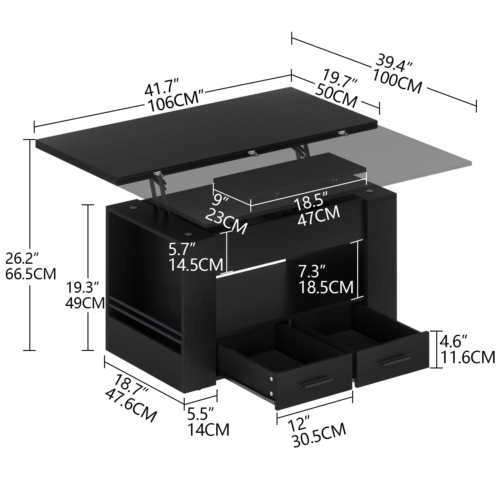 Lift Top Coffee Table, 4 in 1 Multi-Function Coffee Table with Storage Shelf and Hidden Compartment, Center Table with Large Drawers, Converts to Dining Table for Living Room, Home Office (Bl - WoodArtSupply