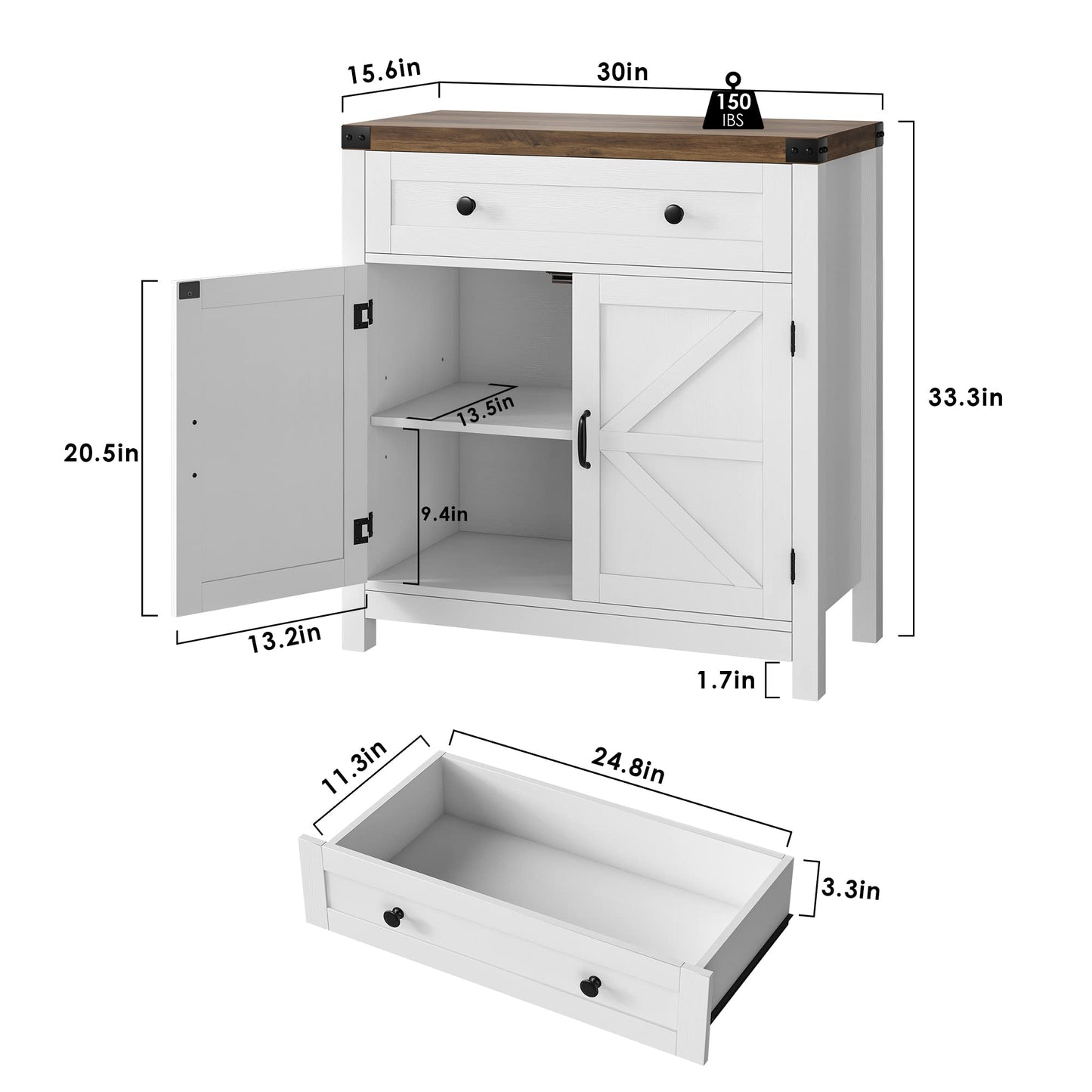 HOSTACK Coffee Bar Cabinet, Modern Farmhouse Buffet Sideboard with Drawer and Adjustable Shelf, Barn Door Storage Cabinet for Kitchen, Dining Room, Bathroom, Entryway, White - WoodArtSupply