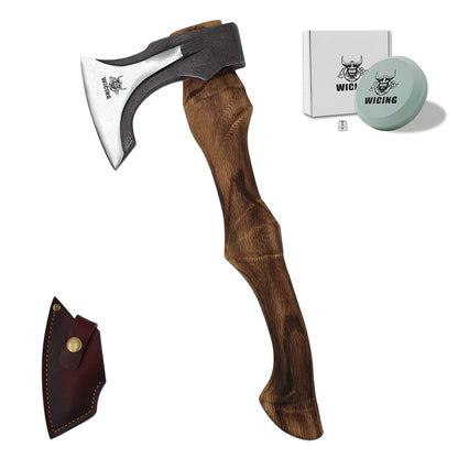 WICING Splitting Axe, 14.8 - inch Camping Hatchet with Leather Sheath, Chopping Axe 1055 High Carbon Steel and Beech Wooden Handle - WoodArtSupply