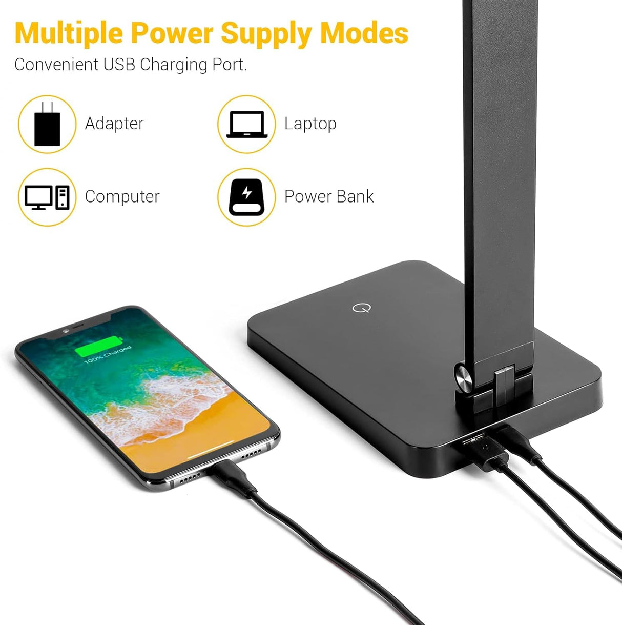 LED Desk Lamp for Home Office, 3 Levels Dimmable Desk Light with USB Charging Port, Small Study Lamp, Reading Light for Table, Black, 5000K Best World LED