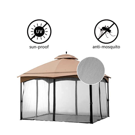 Hisecome 10' x 12' Gazebo Universal Replacement Mosquito Netting,Black Outdoor Canopy Net Screen 4-Panel Sidewall Curtain, with Zippers,Mosquito Netting（Only） Hisecome