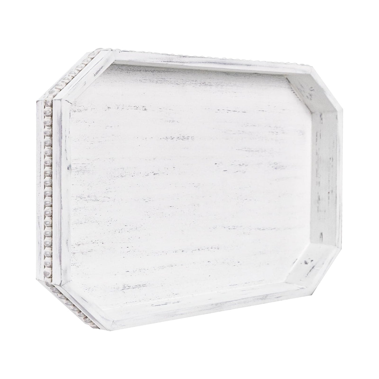 Wooden Decorative Tray, Rustic Serving Tray with Wood Bead, Farmhouse Big Tray for Ottoman, Countertop, Coffee Tabl, 16.5" x 13"x 1.6" (Retro White) CedarLux