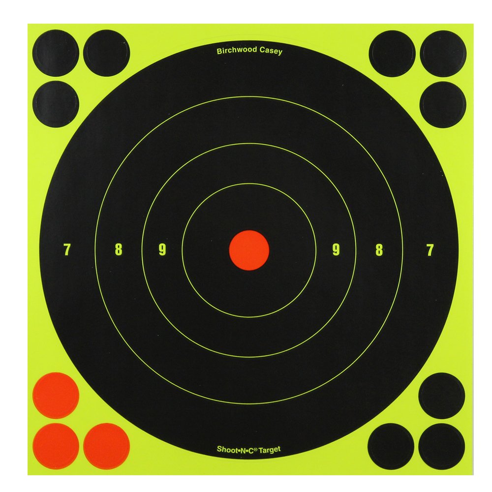 Birchwood Casey Shoot-N-C 8" Bull's-Eye Reactive Targets - Highly Visible Instant Feedback Self-Adhesive Shooting Targets with Repair Pasters - 30 Targets, 360 Pasters Birchwood Casey