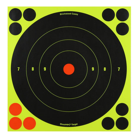 Birchwood Casey Shoot-N-C 8" Bull's-Eye Reactive Targets - Highly Visible Instant Feedback Self-Adhesive Shooting Targets with Repair Pasters - 30 Targets, 360 Pasters Birchwood Casey