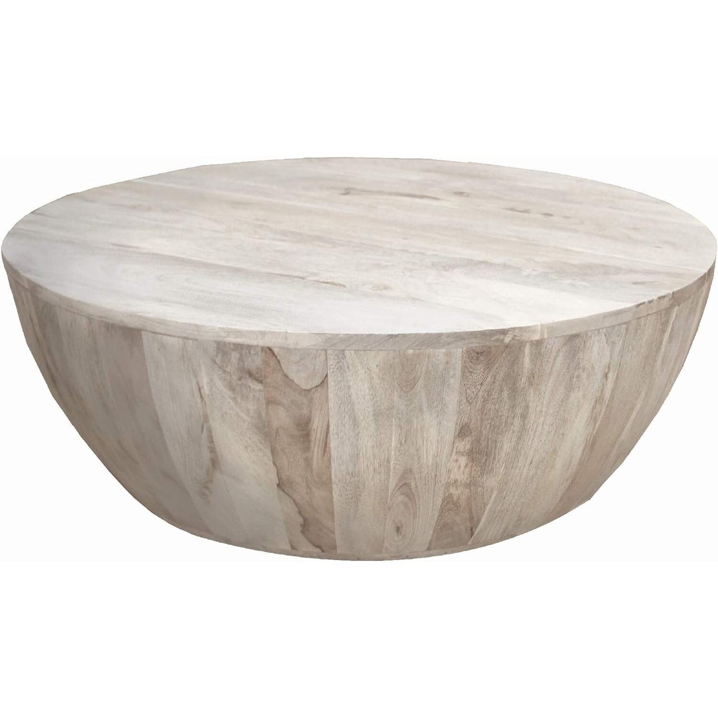 Maykoosh Vintage Vogue 36 Inch Round Mango Wood Coffee Table, Subtle Grains, Distressed White - WoodArtSupply