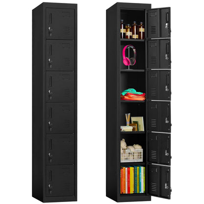 INTERGREAT 6 Door Storage Locker for Employee, Metal Office Gym Lockers with Lock, Lockable Steel School Locker Organizer with Shelf and Card Slot for Home, Garage, Black - WoodArtSupply