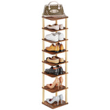 LUCKNOCK Vertical Shoe Rack, 8-Tier Tall Narrow Shoe Organizer for Entryway, Closet, Dorm & Small Spaces, Freestanding Wooden Shoe Shelf Tower for Boots, Sneakers, Heels. (Rustic Brown) LUCKNOCK