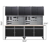 JZD Steel Garage Cabinets System Set, Includes Wood Workbench, Tool Cabinet, Black & Grey JZD