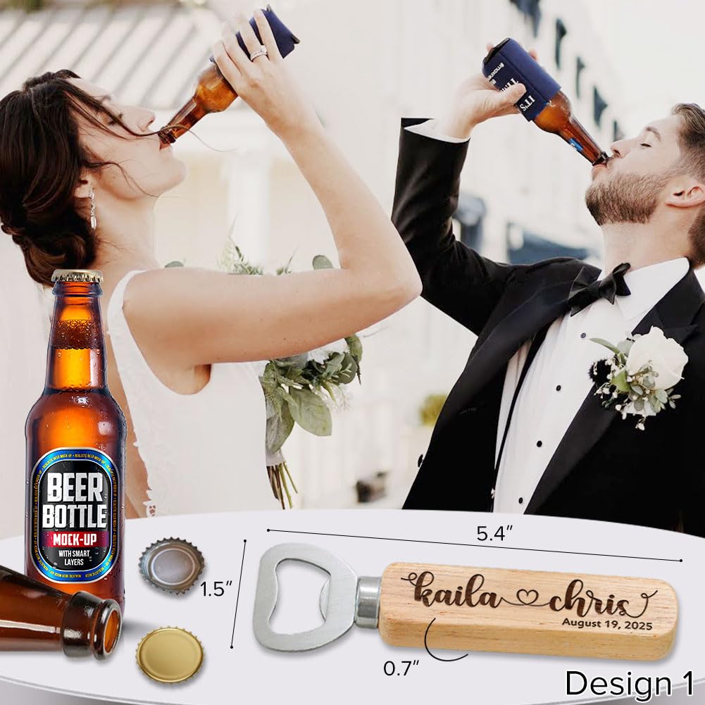 Personalized Wedding Favor Gifts for Guest, Wooden Bottle Openers Set with customized Couple's Name & Wedding Date, Pack of 15, 20, 25, 30, 40, 50, BAYLN