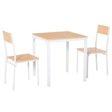 HOMCOM 3-Piece Wooden Square Dining Table Set with 1 Table and 2 Chairs and Sturdy Metal Frame for Small Space, White HOMCOM