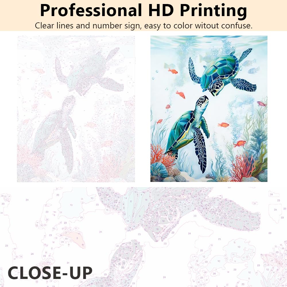 Paint by Number for Adults Sea Turtle Paint by Numbers Ocean Nautical Turtle Kids Paint by Number Kits Paint by Numbers for Adults Beginner DIY Painting Craft Kits Gift, 16 x20 Inch TUMOVO