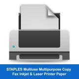 Staples Multiuse Copy Paper, 8 1/2" x 11" Letter Size, Fax Inkjet & Laser Printer Paper, 94 Brightness, White Color, 20 lb. Density (500 Sheets/Ream, 8 Reams/Carton) STAPLES