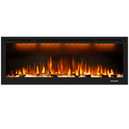 Dreamflame 60 inch Electric Fireplace, Recessed and Wall Mounted Fireplace Heater, 750/1500W Thermostat with Remote Control, Realistic Flame Combinations, Black (60")