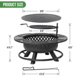 Panovue 42 Inch Outdoor Fire Pit with Grill, Large Firepit Table for Outside, Metal Round Firepits with Lid&Fire Poker,3 in 1 Wood Burning Fire Pits & Outdoor Fireplaces for Backyard,Patio(Black) Panovue