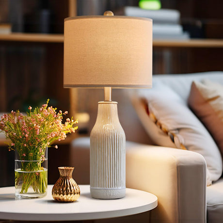 USumkky 23.75" Modern Ceramic Single Table Lamp for Living Room Farmhouse Bedside Nightstand Lamp for Bedroom Home Office Dorm USumkky
