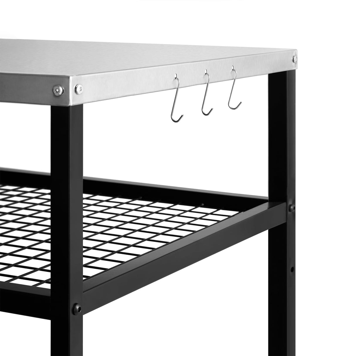 WEASHUME Stainless Steel Grill Cart Pizza Oven Stand Trolley Table with Wheels Three-Shelf Movable Food Prep and Work Cart Table Heavy Duty Grill Cart Outdoor Cart 31.5"×24"×35.5" WEASHUME