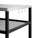 WEASHUME Stainless Steel Grill Cart Pizza Oven Stand Trolley Table with Wheels Three-Shelf Movable Food Prep and Work Cart Table Heavy Duty Grill Cart Outdoor Cart 31.5"×24"×35.5" WEASHUME