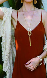 Long Necklace and Rattan Earrings Set for Women Handmade Long Tassel Rattan Necklace Wicker Earring Lightweight Weave Statement Jewelry (Brown) UYT