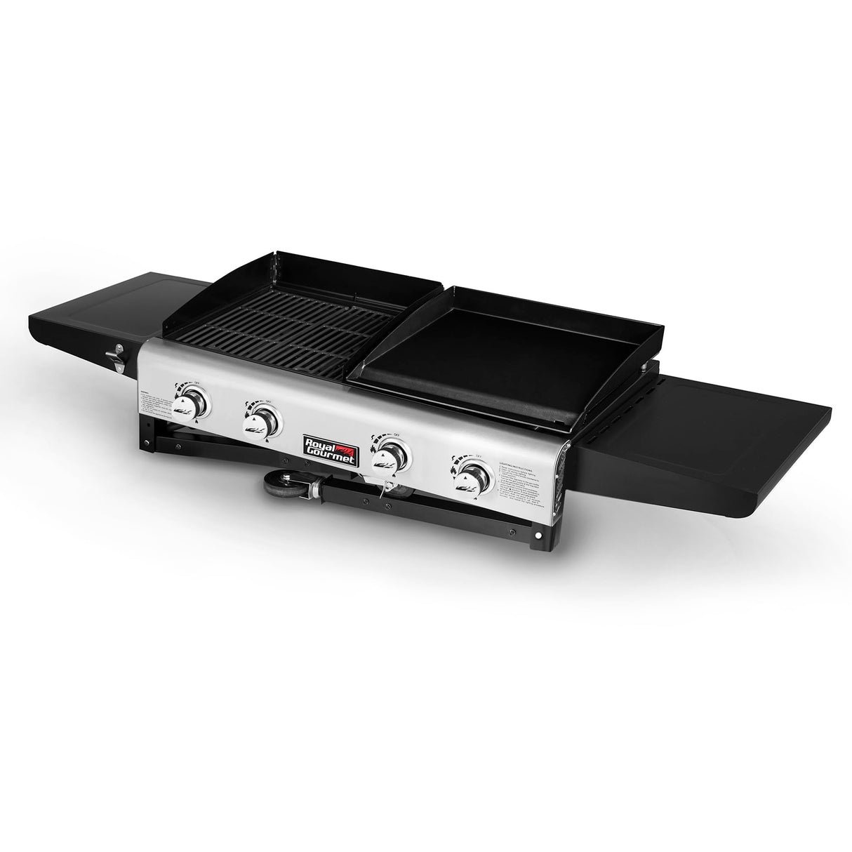 Royal Gourmet GD401 Portable Propane Gas Grill and Griddle Combo with Side Table | 4-Burner, Folding Legs,Versatile, Outdoor | Black 66 Inch Royal Gourmet