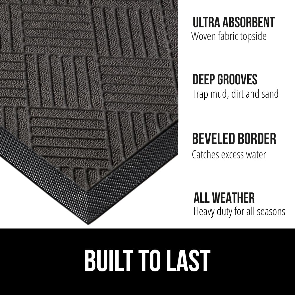 Gorilla Grip 100% Waterproof All-Season WeatherMax Doormat, Durable Natural Rubber, Stain and Fade Resistant, Low Profile, Indoor Outdoor Door Mats, Easy Clean Patio Entrance Mat, 17x29, Gray Diamond Gorilla Grip