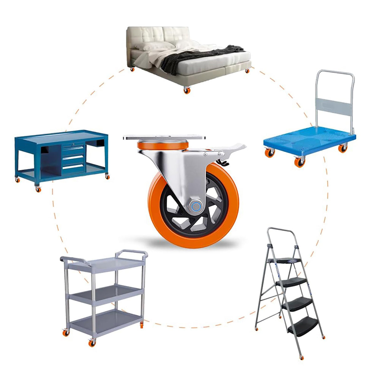 4 Inch Caster Wheels Set of 4 Heavy Duty Casters, No Noise Polyurethane Wheels for Tool Box, Furniture, Workbench, Cart (2PCS Locking Swivel Casters 2PCS Fixed Caster Wheels) Lvgwhisper