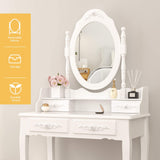 Alohappy Makeup Vanity Set with Mirror & Stool for Girls, Vanity Table and Cushioned Stool Set with 4 Drawers, Wood Dressing Table for Bedroom Alohappy