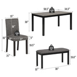 Zevemomo 6-Piece Solid Wood Dining Table Set, Including 1 Dining Table, 4 Upholstered Chairs and 1 Bench, Wooden Legs Dining Table Set for Dining Room, Kitchen, Restaurant, Dark Grey Zevemomo