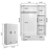 GraceGrove 3-Door Wooden Wardrobe Closet, Armoires and Wardrobes with 2 Drawers and Shelves Armoire Wardrobe Closet with Hanging Rod White 47.2''W x 18.9''D x 70.86''H GraceGrove