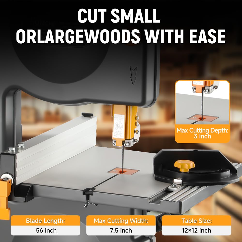 HOTECHE 7-1/2-Inch Band Saw, 3-Amp, Max Cutting Depth 3.2-Inch Width 7.5-Inch,Tilting Range 0-45° for Precision Woodworking and Metal Cutting - WoodArtSupply