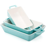 Okllen Set of 3 Casserole Dishes for Oven, Ceramic Baking Dishes with Handles, Rectangular Lasagna Pan Bakeware Set for Baking Cooking, Roasting, Broiling, Gratin, Wedding & Housewarming Gift, Blue Okllen