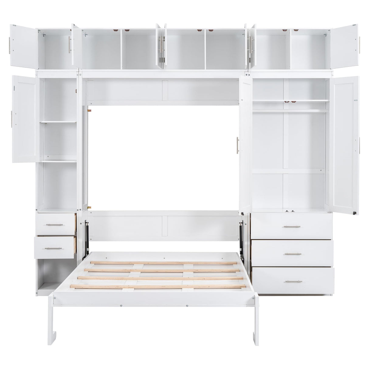 FAVSH Full Size Murphy Bed with Lockers & Wardrobes, Solid Wood Wall Bed with Drawers, Space-Saving Hidden Bed, Fold-The-Way Bed Included Installation Video,White FAVSH
