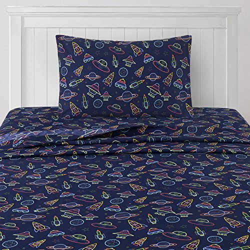 1500 Supreme Kids Bed Sheet Collection - Fun Colorful and Comfortable Boys and Girls Toddler Sheet Sets - Deep Pocket Wrinkle Free Soft and Cozy Bedding - Twin XL, Neon Spaceships Sweet Home Collection