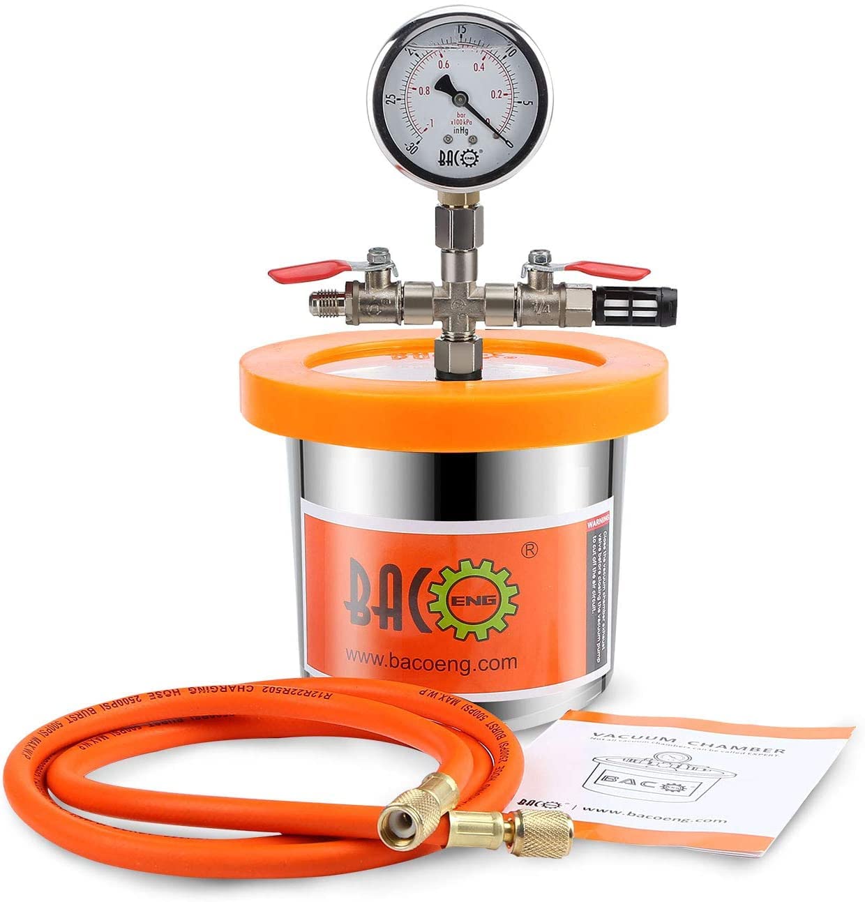 BACOENG Universal Vacuum Chamber Series: 1.2 Quart Stainless Steel Vacuum Chamber Kit, Vacuum Degassing Chamber for Resin, Silicone and Epoxies - WoodArtSupply