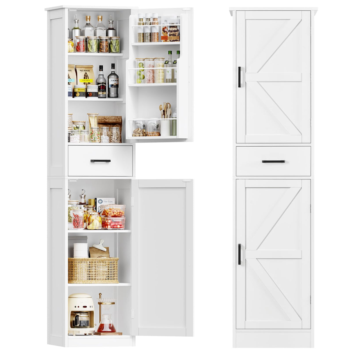 TEENFON Tall Storage Cabinet with 3 Door Shelves & 1 Drawer, Narrow Kitchen Pantry Cabinet for Living Room, Bathroom, Entryway, White TEENFON