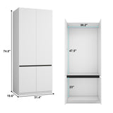LABROSKIA Bedroom Armoire Wardrobe Closet with 2 Doors: 75" White Wardrobe Cabinet for Clothes, Wooden Closet with Hanging Rod, Modern Armoire with Shelves (1) LABROSKIA