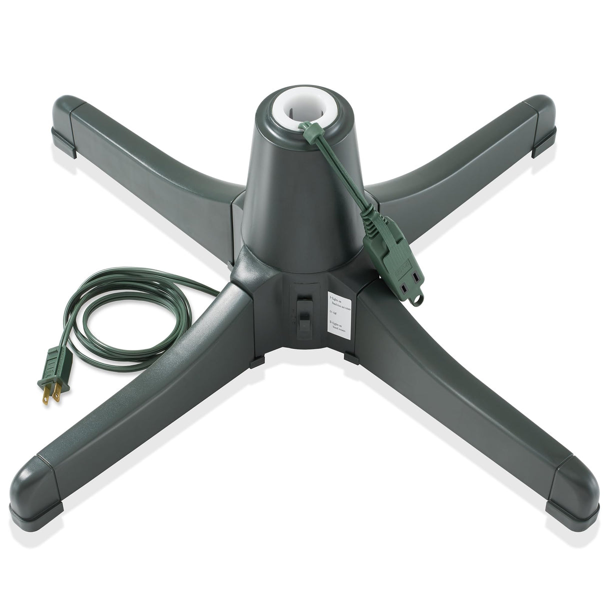 Casafield 360-Degree Rotating Christmas Tree Stand - Adjustable Revolving Base for Up to 7.5 FT Artificial Tree with 3 Built-in Electrical Outlets, Green Casafield