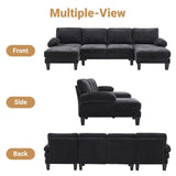 VINGLI 110" Sectional Couches for Living Room,U Shaped Couch with Double Chaise, 4-Seat Sofa Set with Chenille Fabric for Home Furniture,Black VINGLI