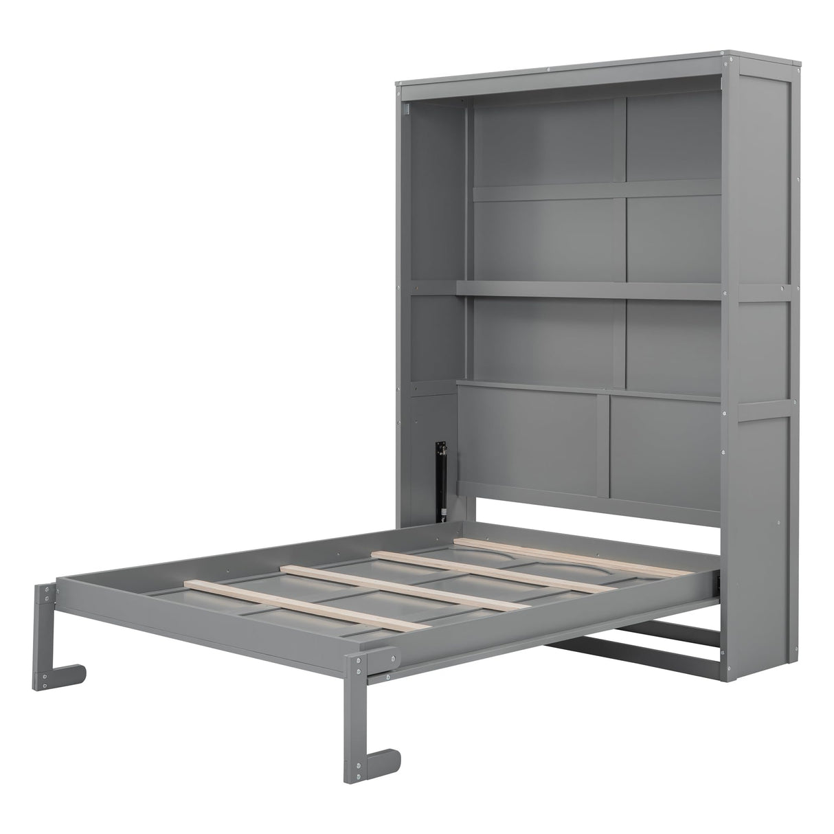 Bellemave Murphy Bed Full Size, Cabinet Bed Frame with Storage Shelves, Modern Wood Foldable Wall Bed for Home Office Studio, Gray Bellemave
