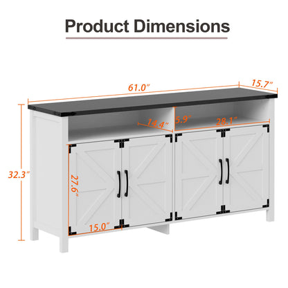 Scurrty Sideboard Buffet Cabinet with Lights, 61" Large Storage Cabinet,Large TV Stand with Storage, Farmhouse Style Buffet with LED, Wood Coffee Bar Cabinet for Dining Room, Kitchen&Living R - WoodArtSupply