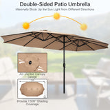 Tangkula 15FT Double-Sided Patio Umbrella with Base, Extra-Large Market Umbrella W/Crank System, Outdoor Twin Umbrella W/ 12-Rib Metal Structure & Air Vents for Garden, Backyard, Poolside (Brown) Tangkula